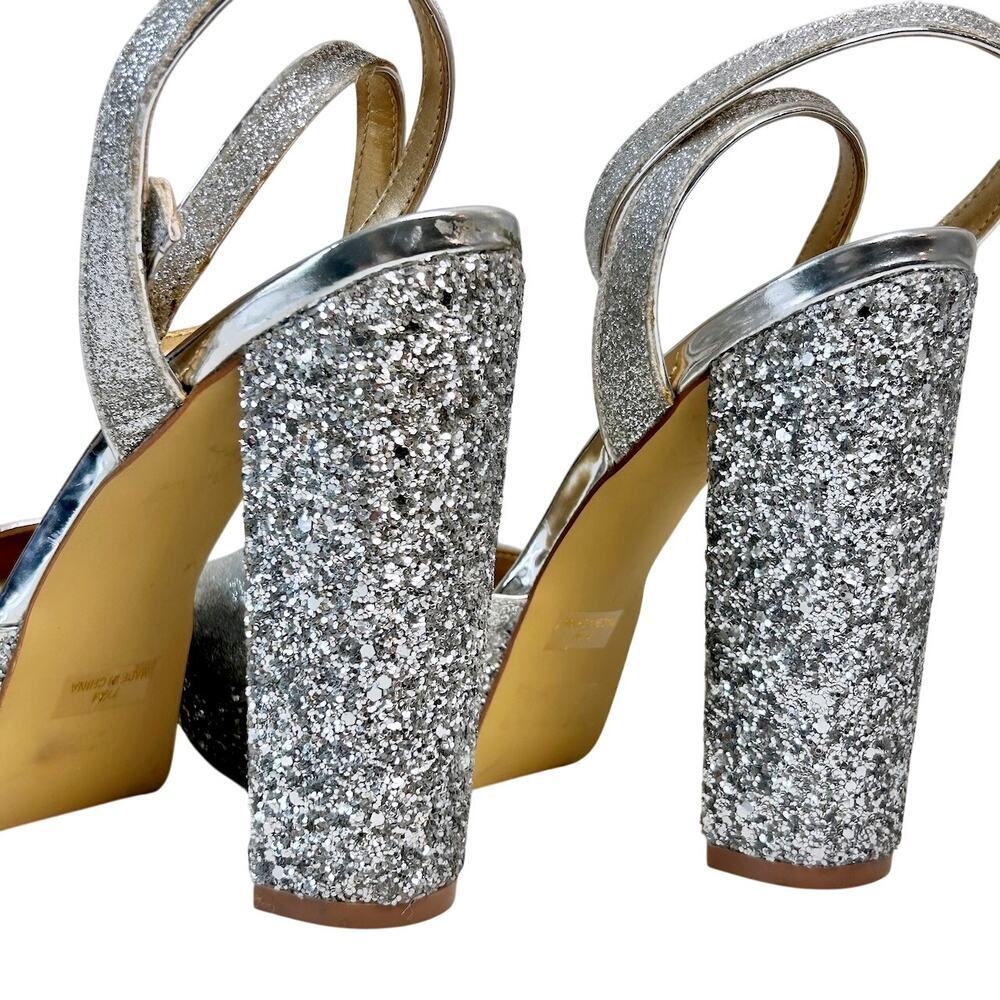 Badgley Mischka 7.5 Zale Open Toe Platform Block Heel Glitter Adjustable Buckle - Picture 3 of 9
